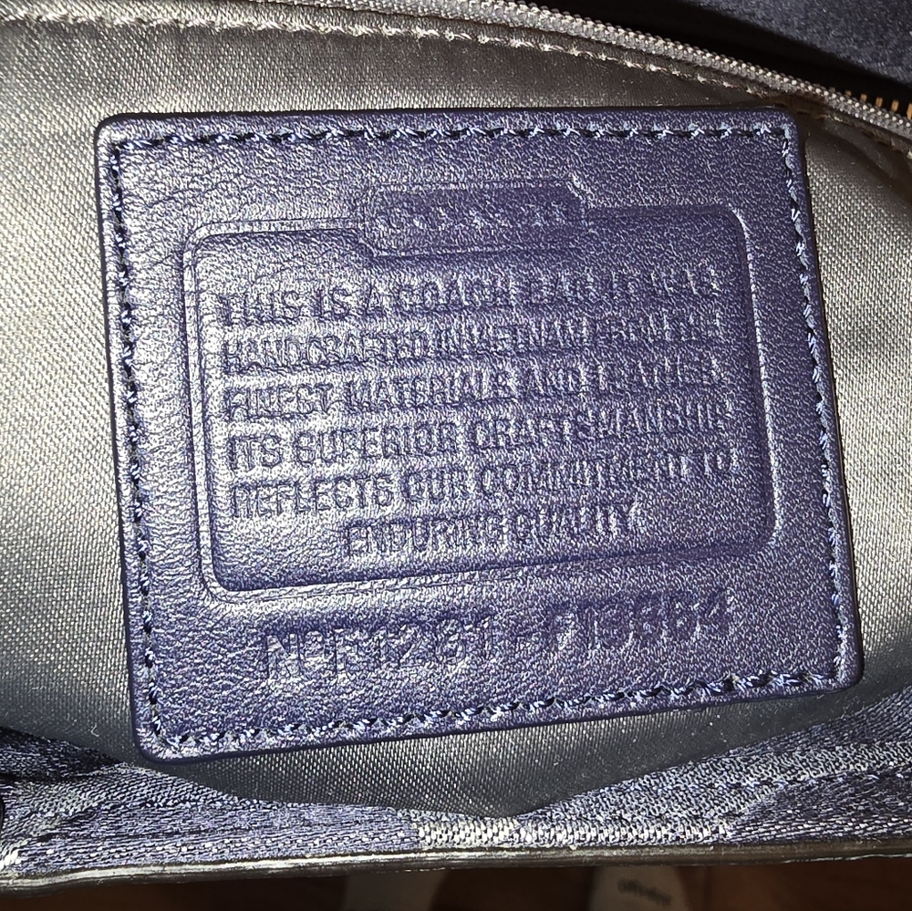 COACH F19664 Gallery Optic Sig Tote Shoulder Bag Navy Blue Jacquard Leather Trim - Picture 2 of 12